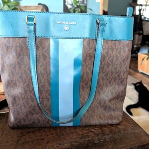 Michael Kors Brown and Blue Tote Bag